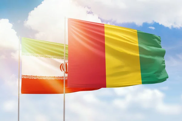 Sunny Blue Sky Flags Guinea Iran — Stockfoto