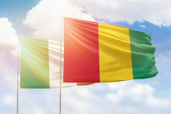 Sunny Blue Sky Flags Guinea Ireland — Stockfoto