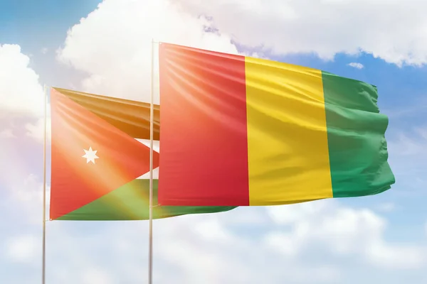 Sunny Blue Sky Flags Guinea Jordan — Stockfoto