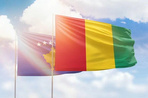 Sunny Blue Sky Flags Guinea Kosovo — Stockfoto