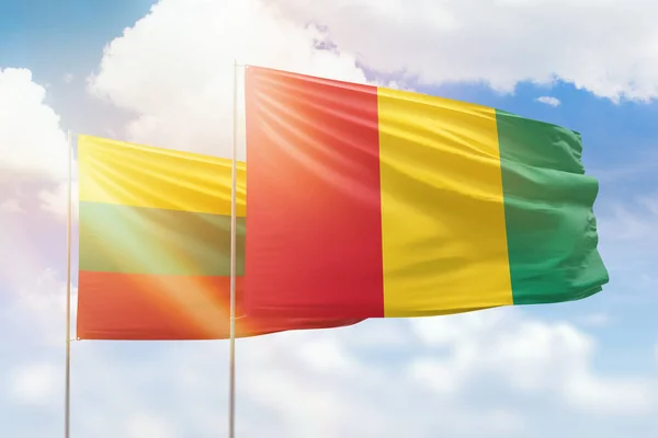 Sunny Blue Sky Flags Guinea Lithuania — Stockfoto