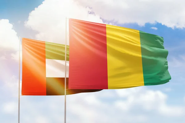 Sunny Blue Sky Flags Guinea Uae — Stockfoto