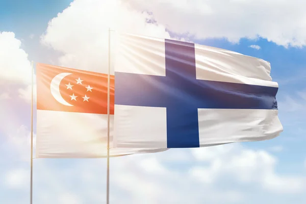 Sunny Blue Sky Flags Finland Singapore — Stock fotografie