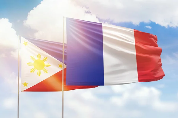 Sunny Blue Sky Flags France Philippines — Stockfoto
