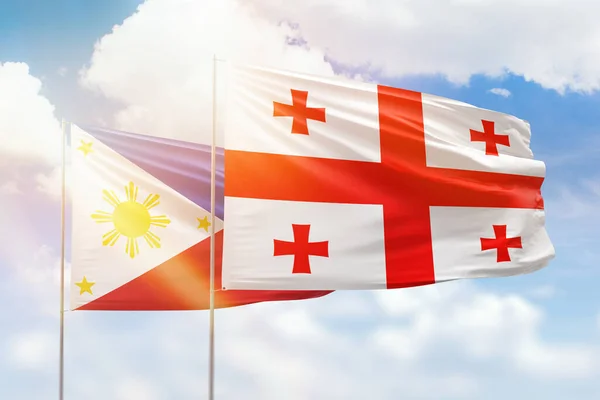 Sunny Blue Sky Flags Georgia Philippines — Stok fotoğraf