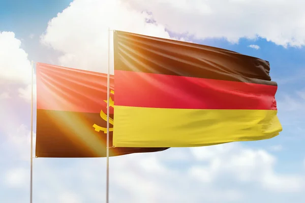 Sunny Blue Sky Flags Germany Angola — Stok fotoğraf