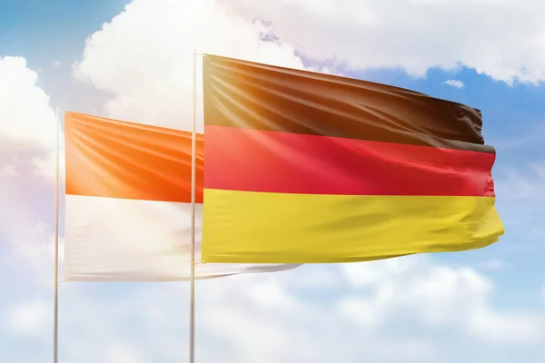 Sunny Blue Sky Flags Germany Indonesia — Stok fotoğraf