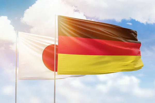 Sunny Blue Sky Flags Germany Japan — Stok fotoğraf