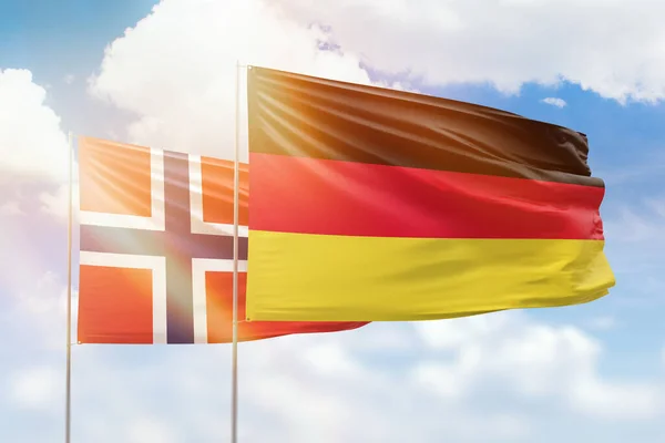 Sunny Blue Sky Flags Germany Norway — Zdjęcie stockowe