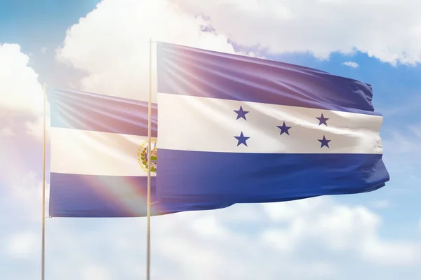 Sunny Blue Sky Flags Honduras Salvador — Zdjęcie stockowe