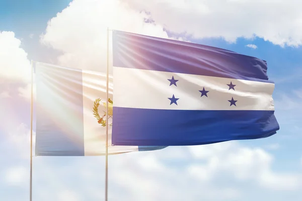 Sunny Blue Sky Flags Honduras Guatemala — Stock Photo, Image