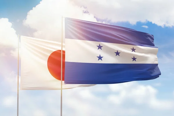 Sunny Blue Sky Flags Honduras Japan — Stok fotoğraf