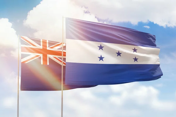 Sunny Blue Sky Flags Honduras New Zealand — Stock Photo, Image