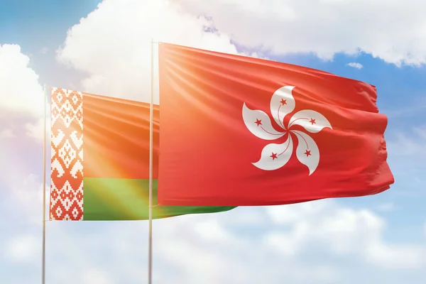 Sunny Blue Sky Flags Hong Kong Belarus - Stock-foto