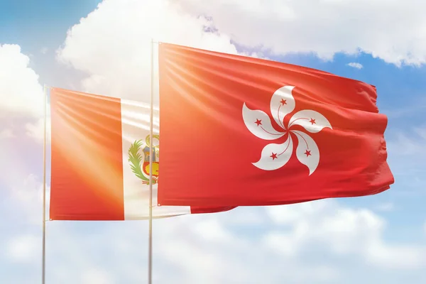 Sunny Blue Sky Flags Hong Kong Peru - Stock-foto