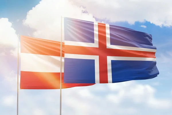 Sunny Blue Sky Flags Iceland Austria — Stock Photo, Image