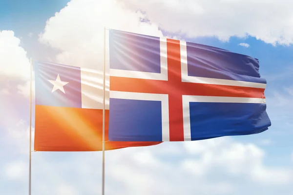 Sunny Blue Sky Flags Iceland Chile — Stockfoto