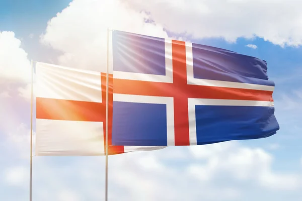 Sunny Blue Sky Flags Iceland England — Stockfoto