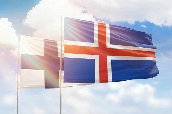 Sunny Blue Sky Flags Iceland Finland — Stockfoto