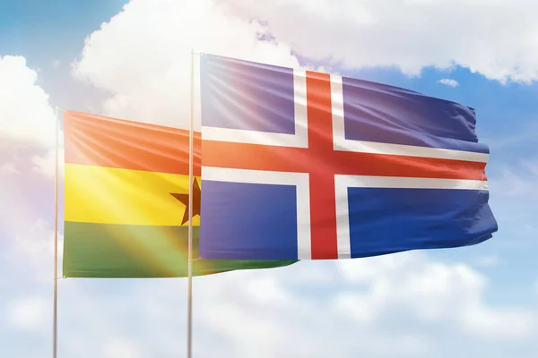 Sunny Blue Sky Flags Iceland Ghana — Stockfoto