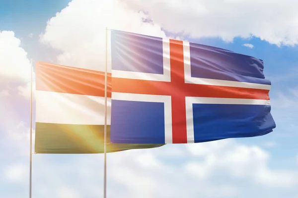 Sunny Blue Sky Flags Iceland Hungary — 图库照片