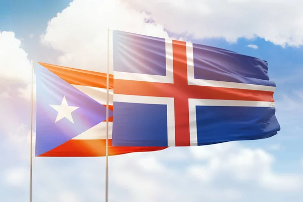 Sunny Blue Sky Flags Iceland Puerto Rico — 图库照片
