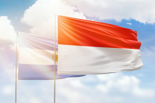 Sunny Blue Sky Flags Indonesia Argentina — Stock Photo, Image