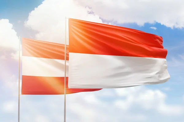 Sunny Blue Sky Flags Indonesia Austria — Stock fotografie