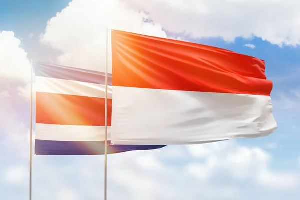Sunny Blue Sky Flags Indonesia Costa Rica — Stock Fotó