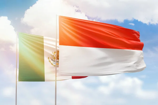 Sunny Blue Sky Flags Indonesia Mexico — Stok fotoğraf