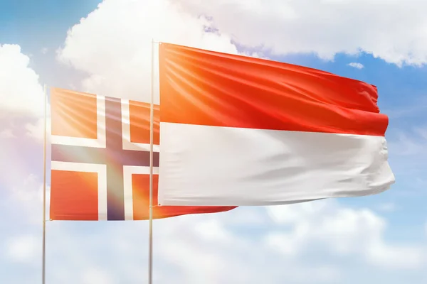 Sunny Blue Sky Flags Indonesia Norway — Stock fotografie