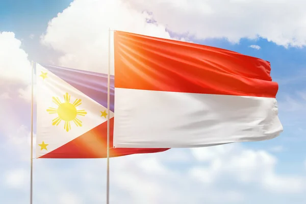 Sunny Blue Sky Flags Indonesia Philippines — Stockfoto