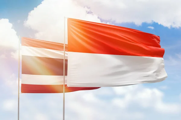 Sunny Blue Sky Flags Indonesia Thailand — ストック写真