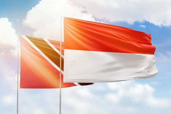 Sunny Blue Sky Flags Indonesia Trinidad Tobago — ストック写真