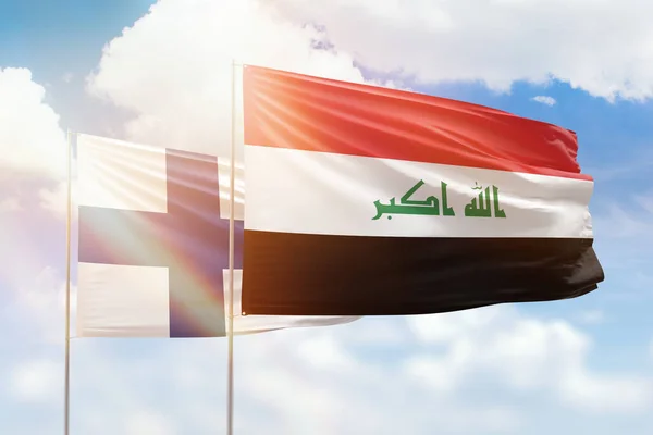 Sunny Blue Sky Flags Iraq Finland — Foto Stock