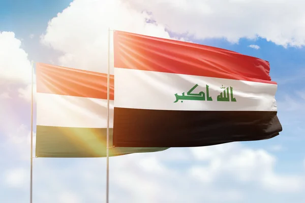 Sunny Blue Sky Flags Iraq Hungary — Fotografia de Stock