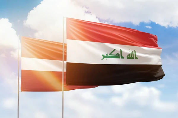 Sunny Blue Sky Flags Iraq Latvia — Stock Photo, Image