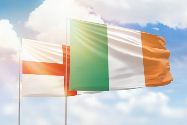 Sunny Blue Sky Flags Ireland England — 스톡 사진