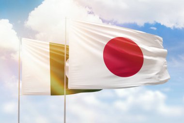 Sunny blue sky and flags of japan and pakistan