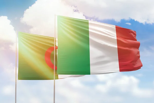 Sunny Blue Sky Flags Italy Algeria — Stock Fotó