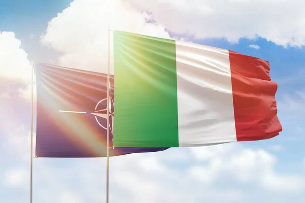 Sunny Blue Sky Flags Italy Nato — Stockfoto