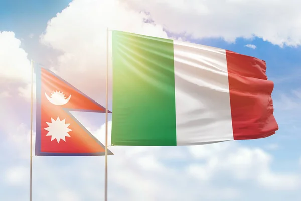 Sunny Blue Sky Flags Italy Nepal — Stock Photo, Image