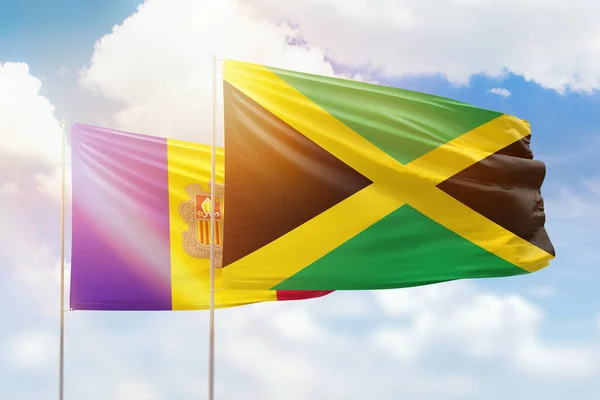 Sunny Blue Sky Flags Jamaica Andorra — Foto Stock