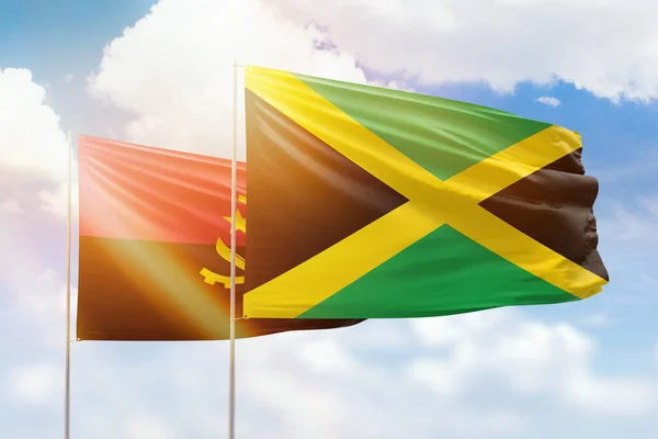 Sunny Blue Sky Flags Jamaica Angola — Stockfoto