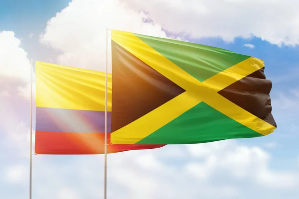Sunny Blue Sky Flags Jamaica Colombia — Stockfoto