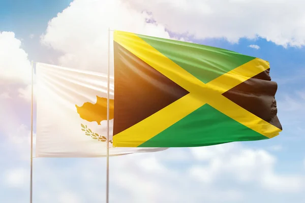 Sunny Blue Sky Flags Jamaica Cyprus — Foto Stock