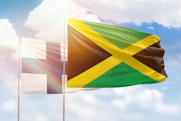 Sunny Blue Sky Flags Jamaica Finland — Stockfoto