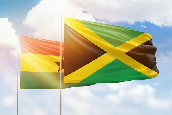 Sunny Blue Sky Flags Jamaica Ghana — Foto Stock