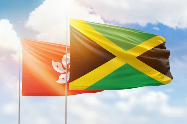 Sunny Blue Sky Flags Jamaica Hong Kong — Stockfoto