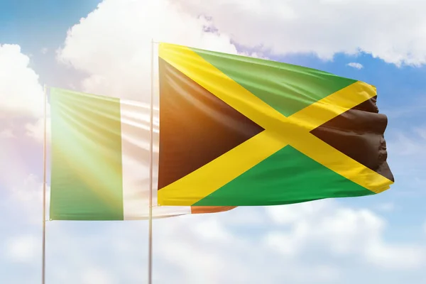 Sunny Blue Sky Flags Jamaica Ireland — Foto Stock